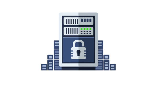 Data Security and Privacy Concept Illustration with Secure Server Rack and Padlock Icon
