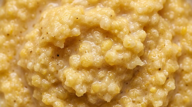 Creamy Polenta Texture Close Up, Italian Cornmeal Porridge