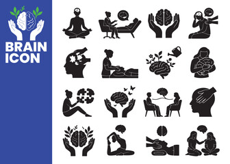 Fototapeta premium Mental health and therapy icons OOF psychology and mindfulness vector set