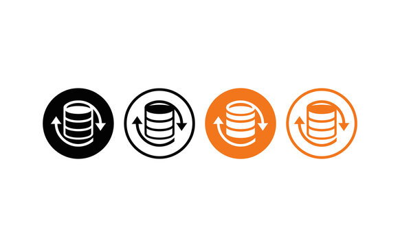 Database icon set with circular arrows representing data synchronization