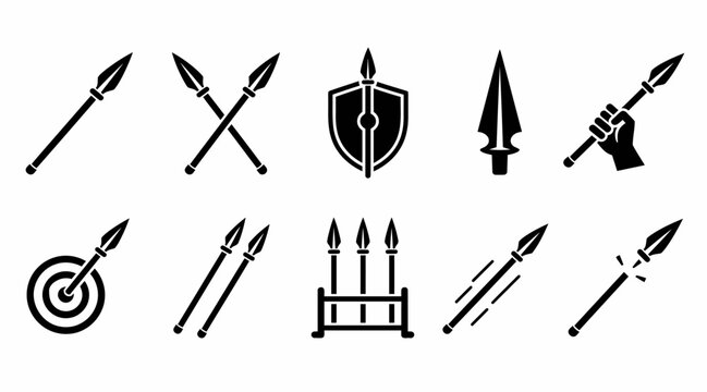 Ancient spear and tribal weaponry icon set.