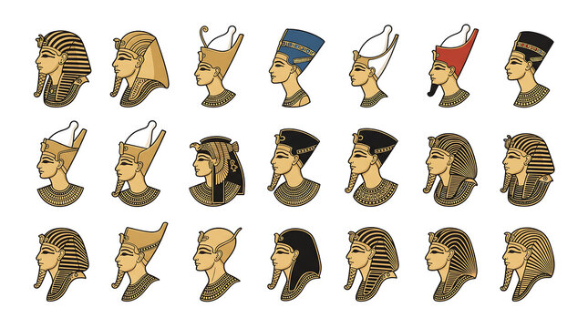 Ancient Egyptian Pharaoh and Queen Icon Set for King Tut Day