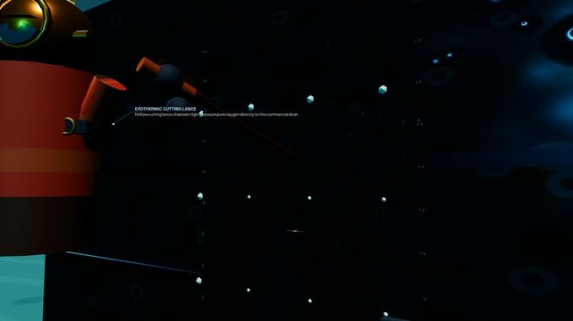 3D Animation of Exothermic Cutting Lance Underwater Commercial Diving Severing Steel Hull with 5000C Ignition and Vapor Cavity