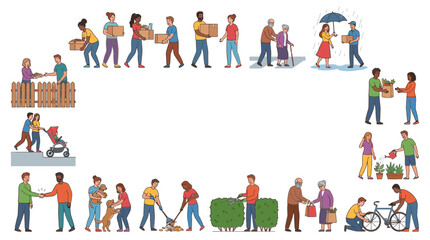 Fototapeta premium Diverse People Helping Each Other Isolated Flat Illustration