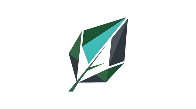 Modern geometric leaf logo design featuring abstract polygonal shapes in green and teal tones for eco-friendly businesses