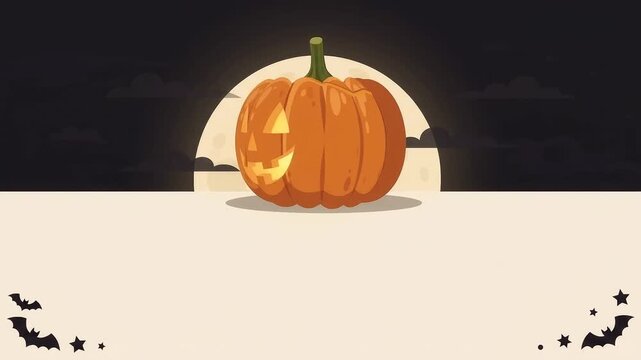 Glowing jack o lantern pumpkin rotating with halloween copy space