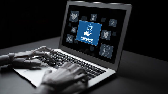 AI-assisted support system for business services showing hands-on process, communication, and teamwork icons Latch
