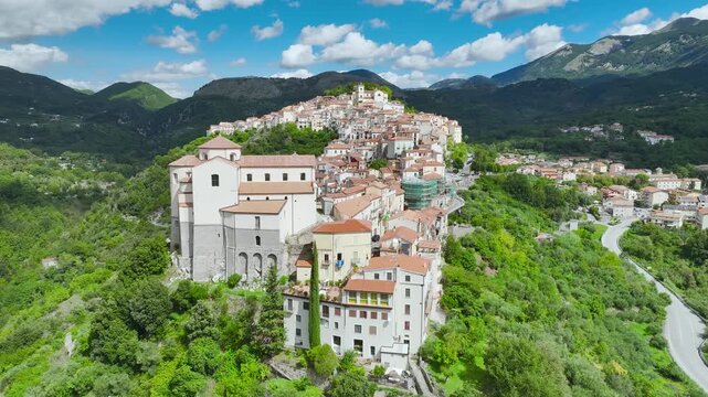 Old Village in mountain, Rivello from a drone, Potenza, Basilicata, Italy