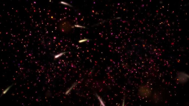 Fireworks explosion bokeh effect on black background. Festival Event, Wedding, Confetti, Celebration.