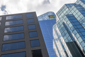 Obraz premium modern office buildings in Toronto, including TD Terrace with logo sign, 160 Front St W (viewed from Emily St and Wellington St W)