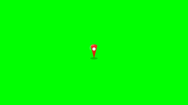 Red Map Pin Location Icon Dropping Animation on Green Screen Background.