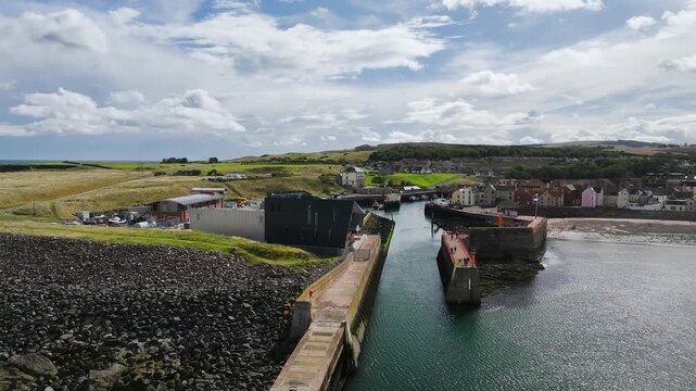 Eyemouth from a drone, Berwickshire, Scottish Borders, Scotland, UK