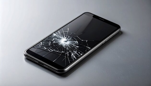 Smartphone with cracked broken screen on desk