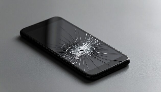 Smartphone with cracked broken screen on desk