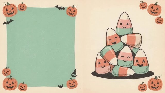 Nostalgic halloween greeting card background with candy corn stack