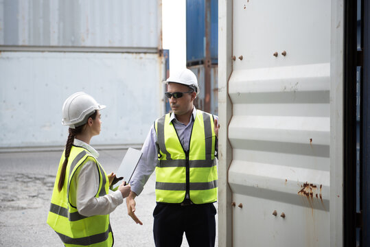 Cargo Container Inspection and Logistics Safety Check at a Large International Shipping Port