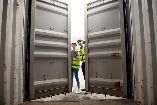 Cargo Container Inspection and Logistics Safety Check at a Large International Shipping Port