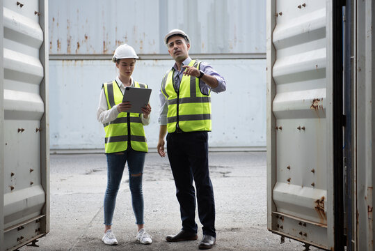 Cargo Container Inspection and Logistics Safety Check at a Large International Shipping Port