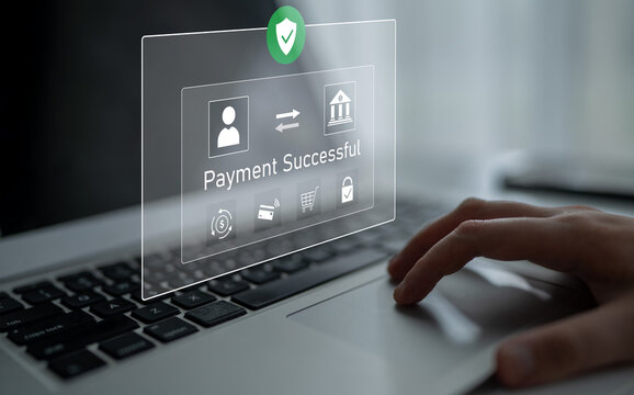 Successful transaction message showing secure payment. Payment confirmed, secured, payment processed, and payment completed with trust and transaction integrity. Latch