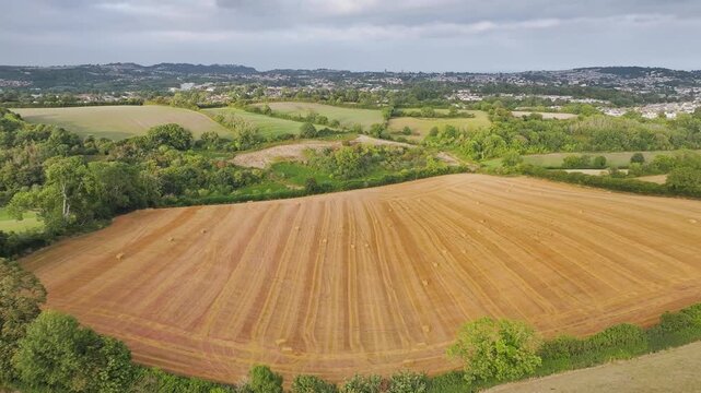 Colors of Fields and Farms over Torquay from drone, Torbay, Devon, England, United Kingdom