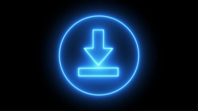 Download icon glows pink and red in a neon circle. This download icon represents a digital file transfer. Download icon animation for apps and website 4k video