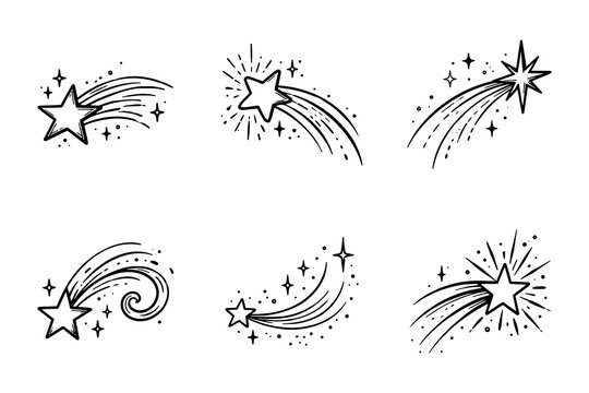 Cute Hand Drawn Set Of Shooting Stars And Comets Collection