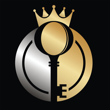 Key with crown gold and silver color, for luxury royal premium business security classic Logo Design vector.