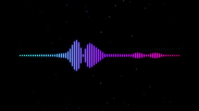 Abstract neon audio wave animation, vibrant colorful sound waveform visualizer equalizer background on dark background