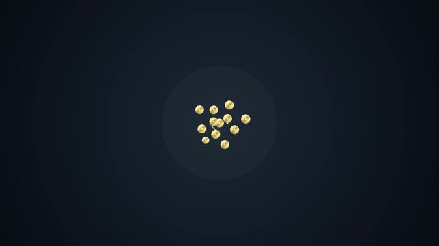 Abstract visualization of golden spheres in a glowing cluster, suspended in a dark space. Evokes molecular structures, scientific principles, and technological concepts