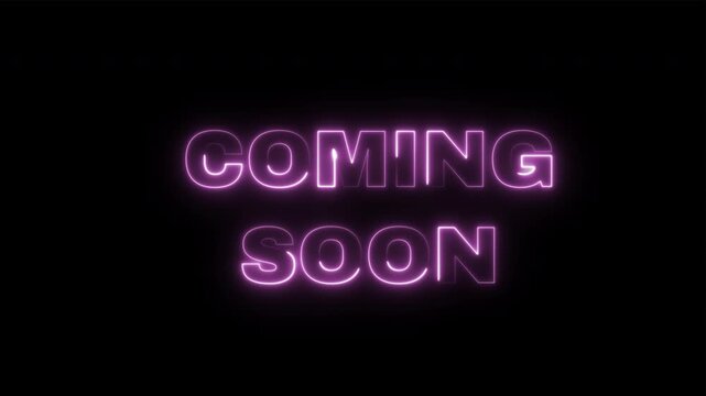 Glowing Purple Neon Line Art Coming Soon Text Animation Element for Business Teasers and Product Launch Videos With Alpha Channel