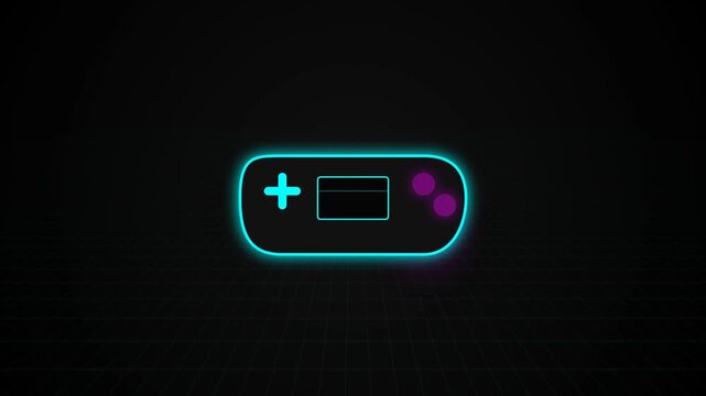 Neon glowing gaming controller on dark futuristic background