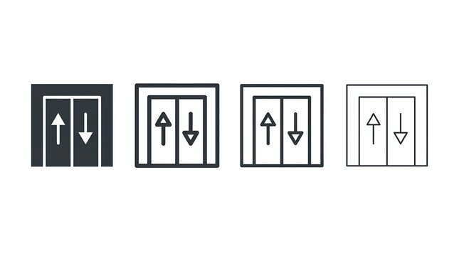 Elevator lift door icons in various line thicknesses.