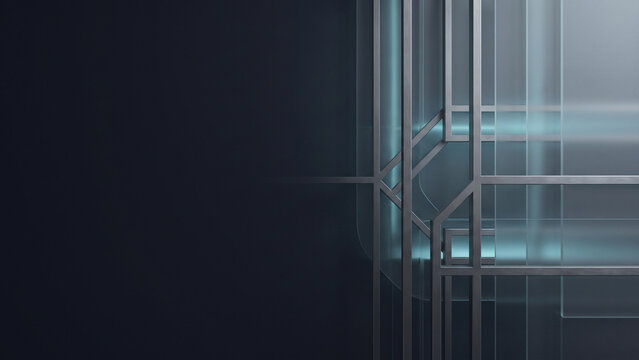 Modern Geometric Glass and Metal Abstract Background with Teal Accents