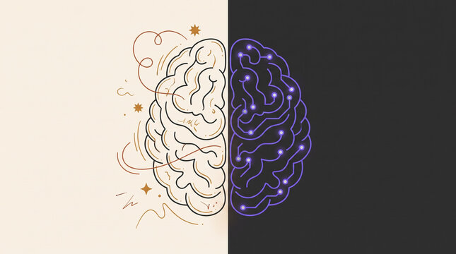Creative and analytical brain concept split design