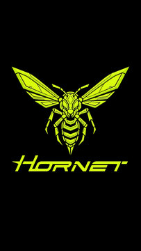 Stylized neon yellow-green hornet illustration with "HORNET" text on a black background, graphic design.