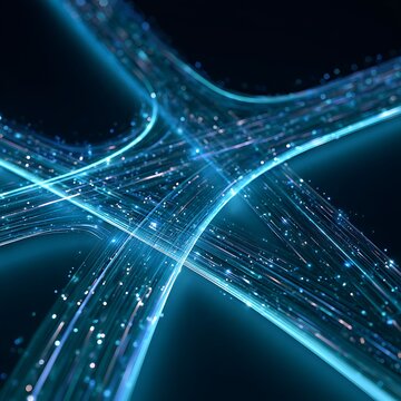 top view of an abstract digital highway intersection, luminous data paths crossing like smart routes, futuristic AI mobility concept