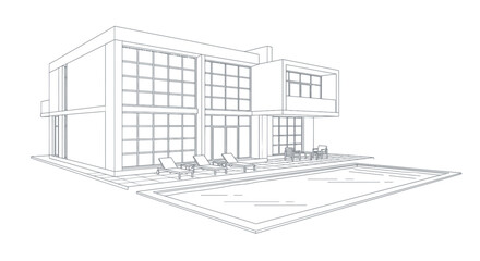 Fototapeta premium Modern Architectural Sketch of a Luxury Villa with Pool.
