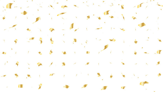 Golden confetti particles falling down isolated on transparent background