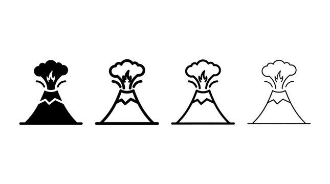 Erupting volcano icons with smoke and lava variations.