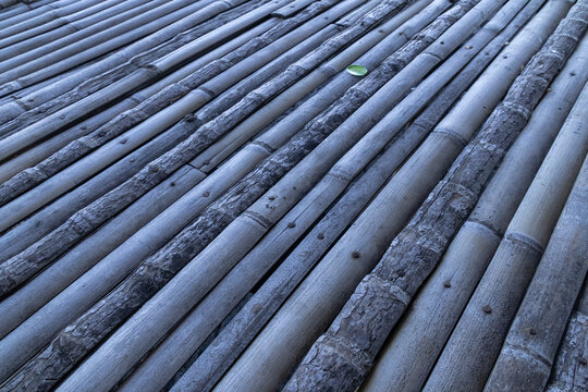 High Angle View of Weathered Bamboo Poles Texture