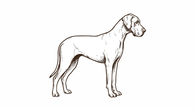 Great dane dog standing in side profile view sketch vector