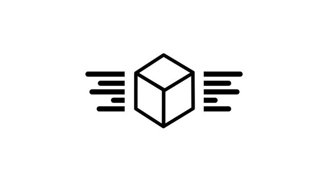 Black outline 3D cube inside a rounded square frame with a soft gray shadow, ideal for app icon, 3D software, modern interface, and tech branding