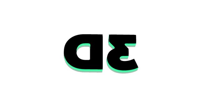 Bold black block letters spelling 3D with a teal green shadow outline, perfect for animation intro, title sticker, modeling tutorial, and tech video