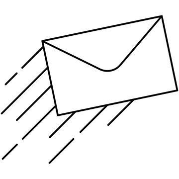 Line art icon illustration of a flying mail envelope with motion speed lines isolated on transparent background. Graphic design element clip art for express delivery.