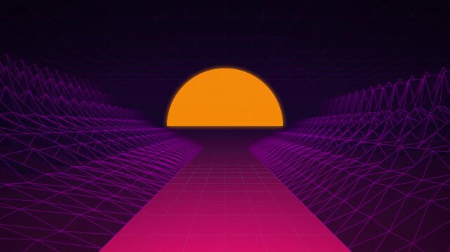80s synthwave horizon glowing sun drive seamless loop motion