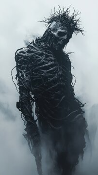 Abstract figure a dark entity in mist