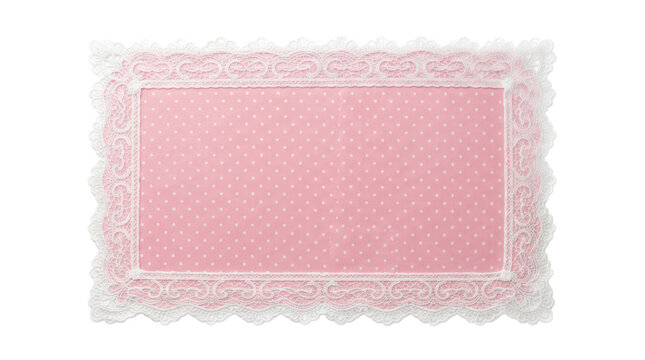 Pink polka dot fabric placemat with wide elegant white lace border