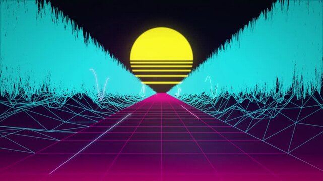 Retro synthwave grid road drive seamless loop motion background