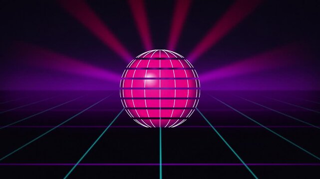 Pink retro synthwave disco ball rotating seamless loop motion