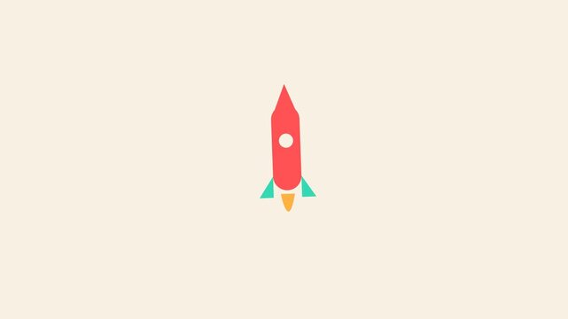 Minimalist rocket icon on beige background with colorful accents